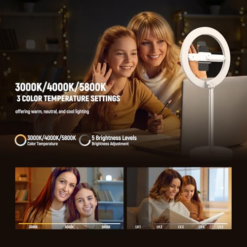 Image of NEEWER Entry Level Version 10 inch 7W LED Selfie Ring Light with Desk Stand /Phone Holder /3 Modes, CRI85+ 3000mAh Rechargeable Video Conference Lighting for iPhone Streaming Video Recording Makeup, N17
