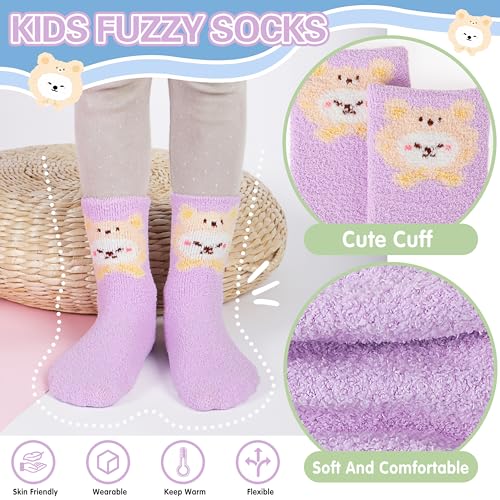 Girls Kids Toddlers Fuzzy Grips Socks Non Slip Cozy Fluffy Warm Winter Crew Cabin Fun Slipper Socks 6 Pairs3