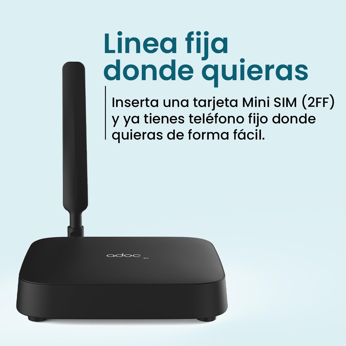ADOC Caja de Voz V4, Convierte la señal móvil 2G/3G/4G en una línea Fija FXS. Compatible con Teleasistencia. Punto Acceso WiFi Hotspot. 2 Conectores RJ11.