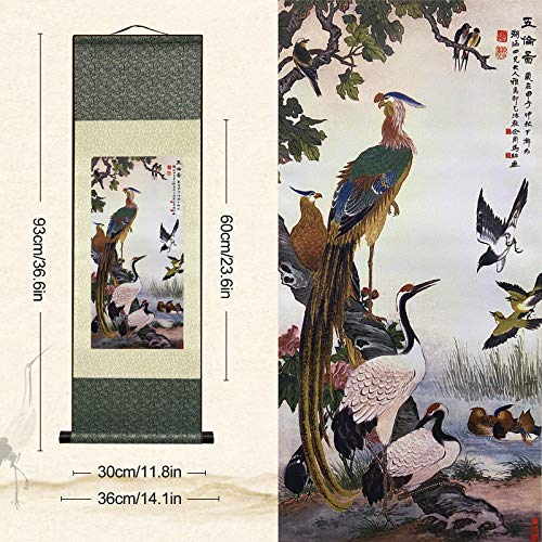 Atfart 4 Pack Asian Wall Decor Beautiful Silk Scroll Painting Birds - Phoenix Oriental Decor Chinese Art Wall Scroll Wall Hanging Painting Scroll (39 X 12 In) #TOP4
