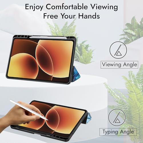 Image of Robustrion Cover for Xiaomi Mi Pad 8 /8 Pro /Xiaomi Pad 7 /7 Pro 11.2 inch Cover Case with [Pencil Holder], Trifold Flip Case Cover for Xiaomi Pad 7 /8 Cover [Auto Sleep Wake] - Marble Blue