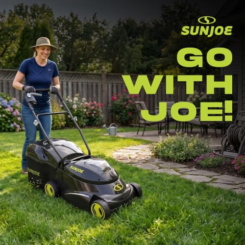 Image of Sun Joe MJ24C-14-XR 24V IONMAX Walk-Behind Lawn Mower with 600W Motor, 14-Inch Mowing Width, Includes Collection Bag, Battery, and Charger