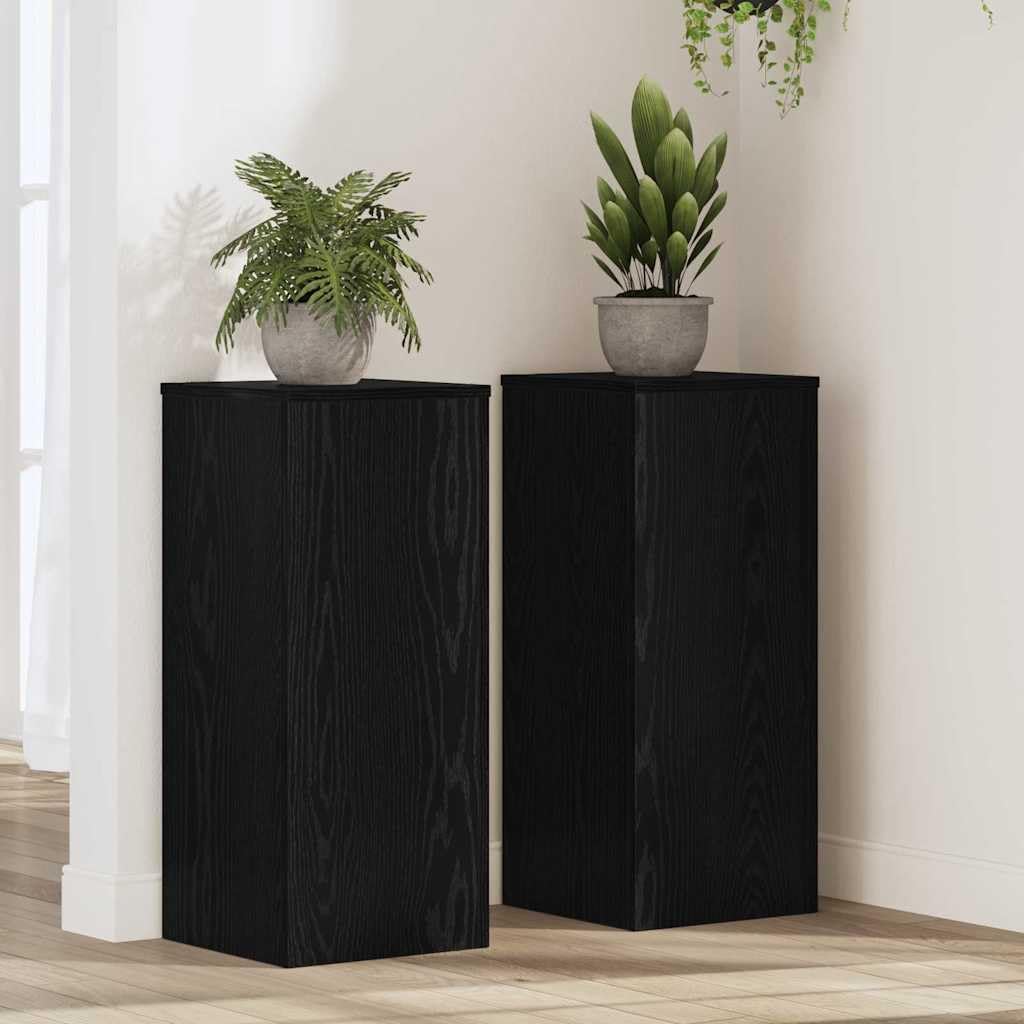 Juego de 2 soportes para plantas en imitación de roble negro, de material de madera, 30 x 30 x 70 cm, para interior y exterior, balcón, terraza, jardín, salón, pasillo, alféizar de ventana