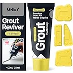 Hemway Grey Grout Reviver Kit | Ready Mixed Grout Repair 400g / 210ml with 4 Piece Profiling Tool Kit | Wall & Floor Tile Adhesive, Kitchen Bathroom Shower, Anti-Mould, Fast Drying