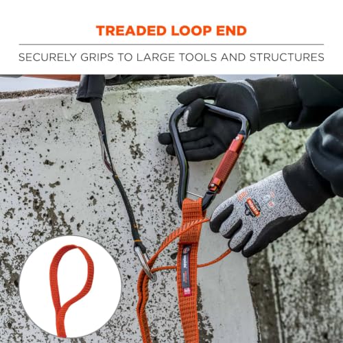 Image of Ergodyne Squids 3148 Heavy Duty Tool Lanyard, Carabiner and Loop End, Tool Weight Capacity 80lbs, Orange