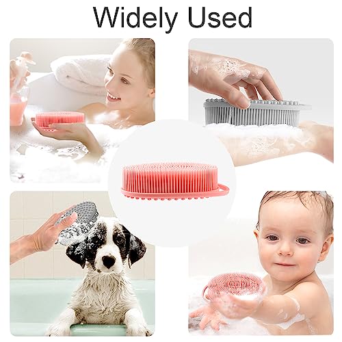 Silicone Body Scrubber, Exfoliating Silicone Loofah, Soft Silicone Body Shower, 2 in 1 Bath and Shampoo Brush, Body Scrubber Shower Cleaning for Sensitive Skin, Lather Well 2 PCS Grey and Pink - Thumbnail 6