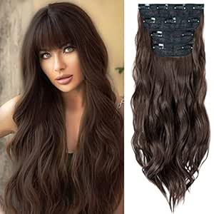 SHCKE 4Pcs 200g Clip In Hair Extensions Thickened 18 Inch Clip Hair Extension Synthetic Fiber Hairpieces For Women Dark Brown Mix Light Auburn