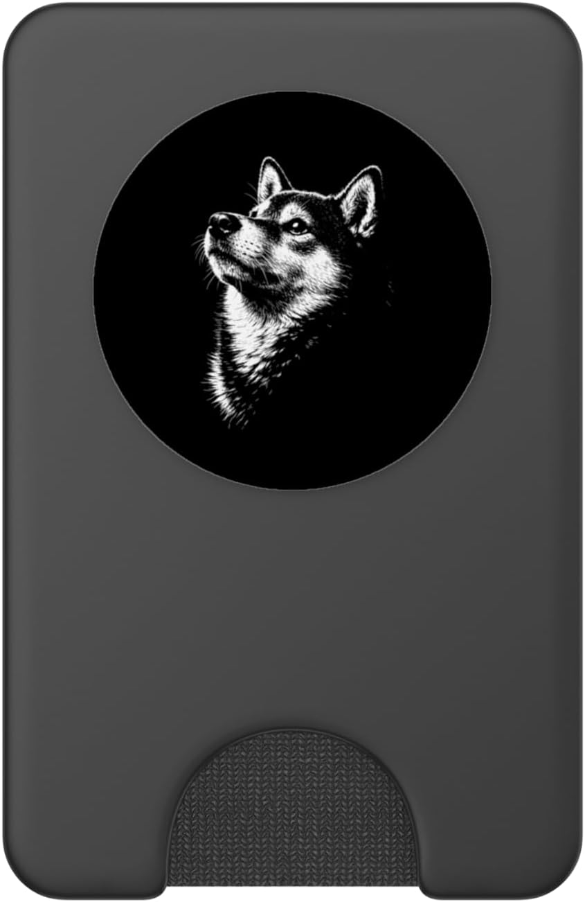 Shiba Inu Portrait Black and White Dog Lover PopSockets PopWallet for MagSafe