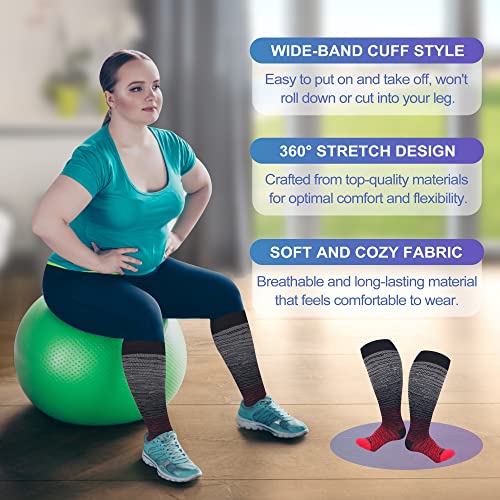 Image of LEVSOX Plus Size Compression Socks for Women Men Wide Calf Extra Large 15-20 mmHg Knee High Sock for Nurses Pregnant Travel