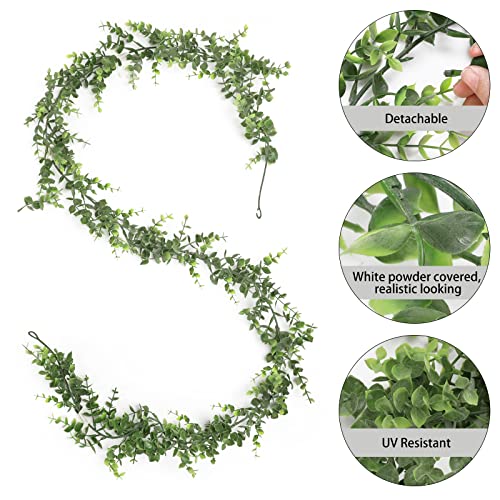 Hatoku 3 Pack Artificial Eucalyptus Garland Bulk Greenery Garland Decor, Fake Vines Faux Hanging Plant Garland For Table Wall Mantle Wedding Decoration, 6 Feet/Pcs Uv Resistant Indoor Outdoor #TOP1