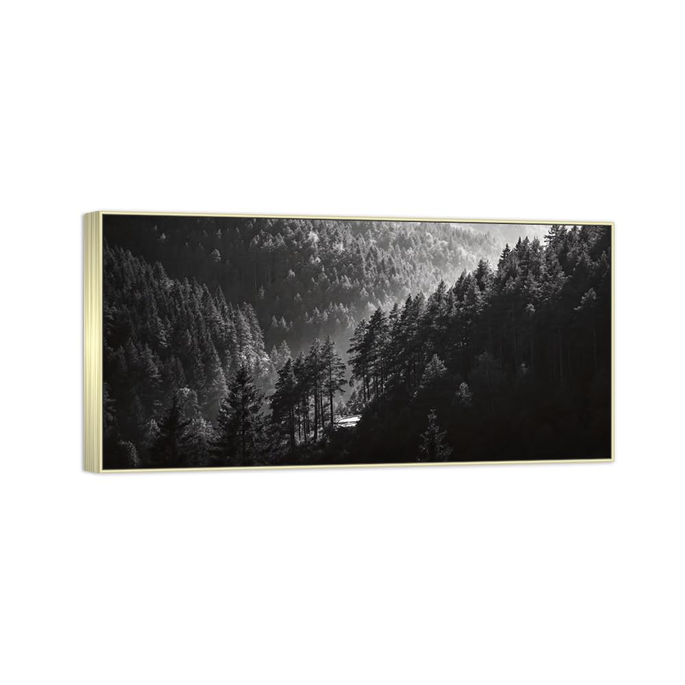 OZPWBVY Forest Black White Landscape Canvas Picture 60x120cm Silver Frame