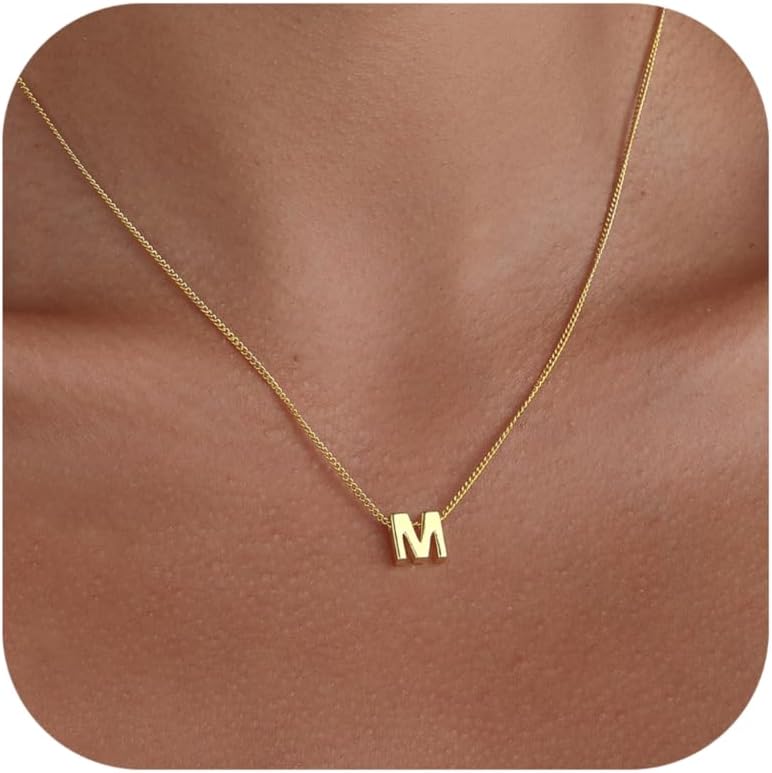 Initial Necklaces For Women, Dainty Gold Plated Necklace 14K Gold Plated Letter Pendant Necklace Cute Gold Plated Initial Choker Necklaces For Women Trendy Simple Personalized Name Non Tarnish Jewelry