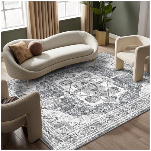 5×7 Area Rugs – Machine Washable Area Rugs 5×7 for Living Room, Soft Washable Rugs 5×7, Non-Slip Washable Area Rug, Stain Resistant Boho Low Pile Thin Washable Rug 5×7