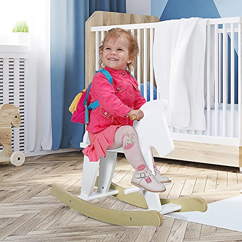 Qaba Wooden Rocking Horse Toddler Baby Ride-On Toys For Kids 1-3 Years With Classic Design & Solid Workmanship, White #TOP1