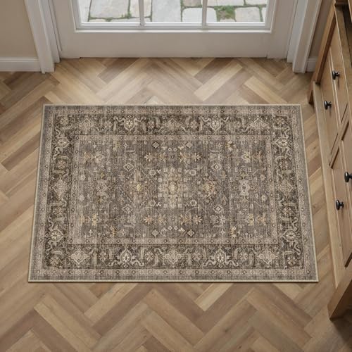 WondRg 2x3 Washable Area Rug for Entryway Kitchen Vintage Brown Non Slip Low Pile Door Mat Traditional Retro Soft Small Carpet for Bathroom Bedroom Indoor Entrance Dorm by WondRg - Used condition - Image 2