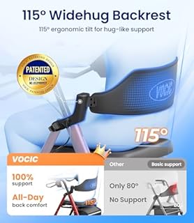 VOCIC Walkers for Seniors, Z21 Rollator Walker with Seat Supports 350lb, 8" Big Wheels for All Terrain, Ergonomic Arc Seat & 6" Ultra Backrest Foldable Walker, Dual Height Adjustment, Lightweight 2025