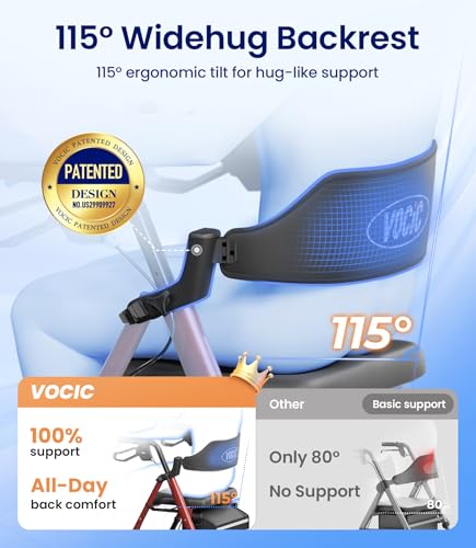 VOCIC Caminadores para personas mayores, andador con ruedas Z21 con asiento que soporta 350 lb, ruedas grandes de 8" para todo terreno, asiento de arco ergonómico y respaldo ultra de 6", andador