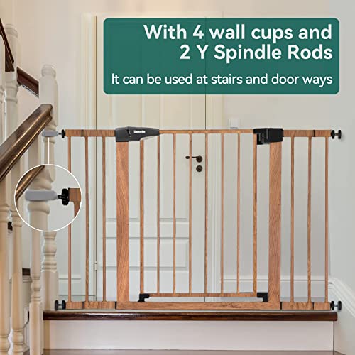 Mom's Choice Award Winner-Babelio Metal Baby Gate With Wood Pattern, 29-48'' Extra Wide Walk Thru Pet Dog, Easy Install Wall Mounted Dog Gate, No Tools Required, With Wall Protectors And Extensions #TOP4