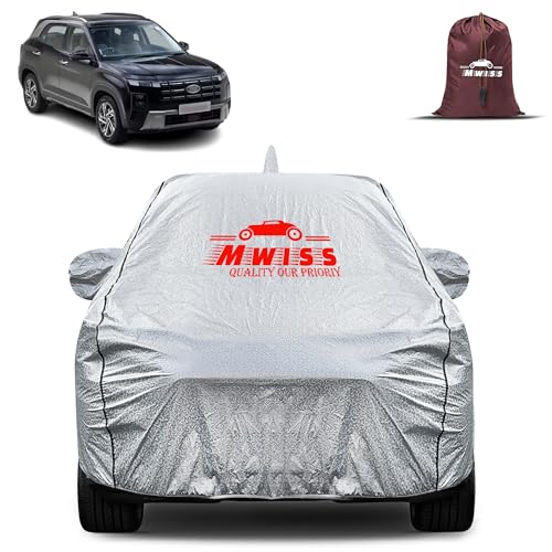 Image of Waterproof Car Body Cover for Hyundai Creta | Mirror & Antenna Pocket Anti-Scratch with Soft Cotton Inner Lining Triple Stitched Protection| Heat Resistant | Rain Protection (Silver)