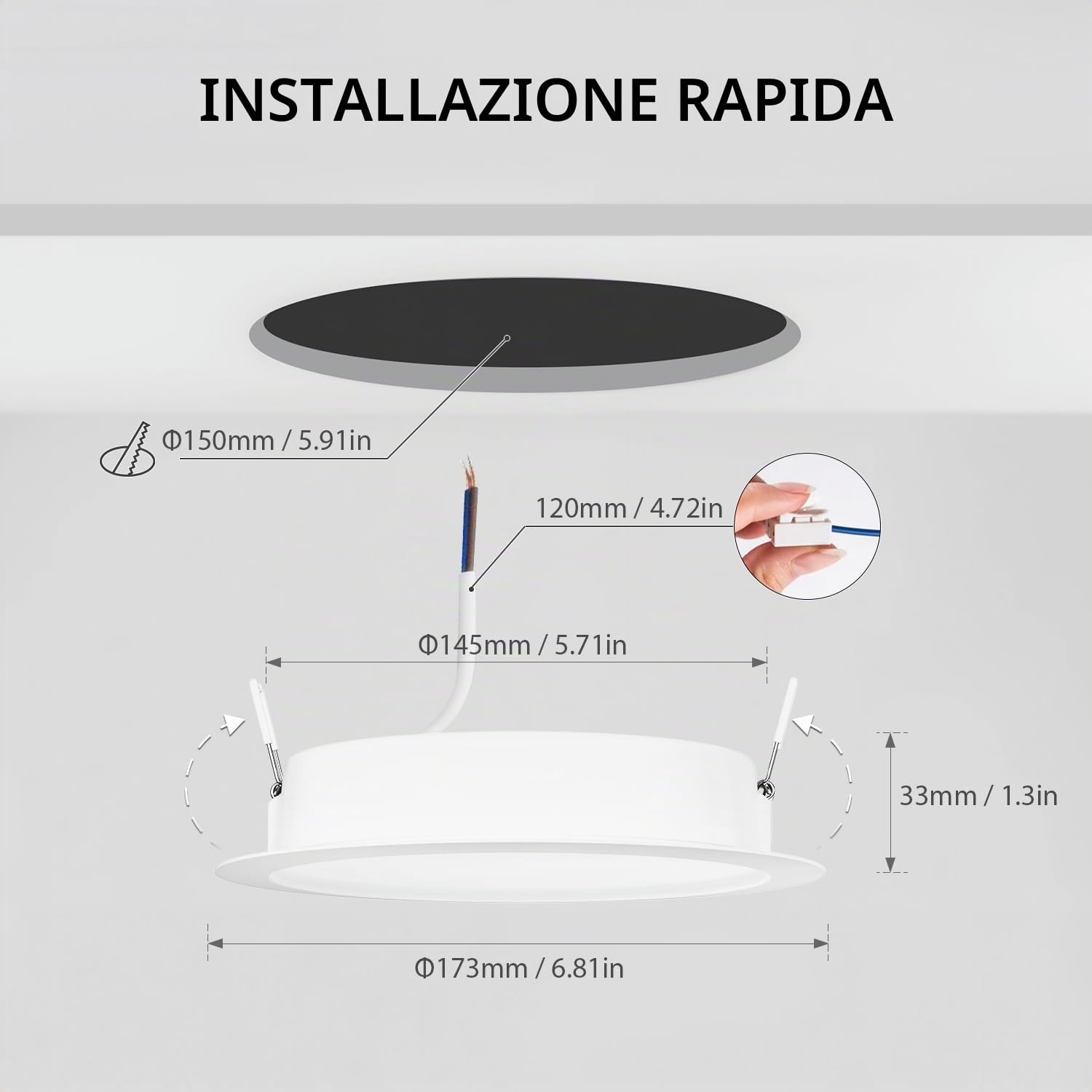LVWIT Faretti LED da Incasso per Cartongesso, Faretti da Incasso 18W, Faretto a LED da Incasso, 1980 Lumen, Luce Naturale 4000K, Faretto LED Soffitto per Soggiorno, Diametro Foro Ø145-155mm, Set di 6