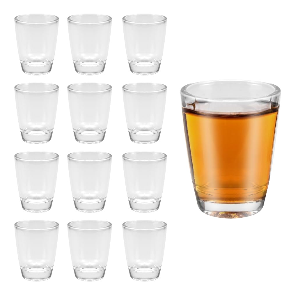 LPAMABA 12 Bicchierini Liquore da 32 ml/3 cl, Piccoli Bicchieri in Vetro, Bicchierini Shot a Base Spessa, Lavabili in Lavastoviglie, Bicchieri per Tequila Whisky, Gin, Vodka