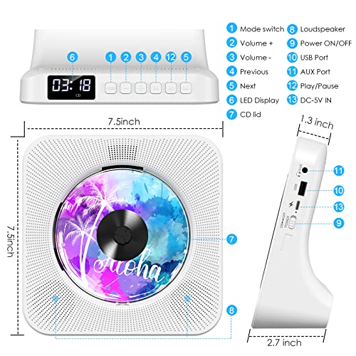 Image of Gueray Portable CD Player with Bluetooth, Desktop CD Music Players for Home Built-in Double HiFi Sound Speakers, Support AUX&USB FM Radio Cool Men's Christmas Birthday Gifts,Gifts for Music Lovers