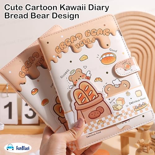 Image of FunBlast Cute Cartoon Kawaii Diary - Bread Bear Design Lockable Notebook, Personal Journal with 112 Sheets for Girls & Boys, Birthday Gifts (Multicolour)