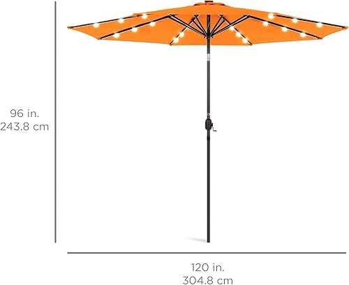 Vista 270 de Best Choice Products - Sombrilla solar de 7.5 pies para exteriores, patio, mesa, mercado, terraza, piscina con inclinación, manivela, luces LED