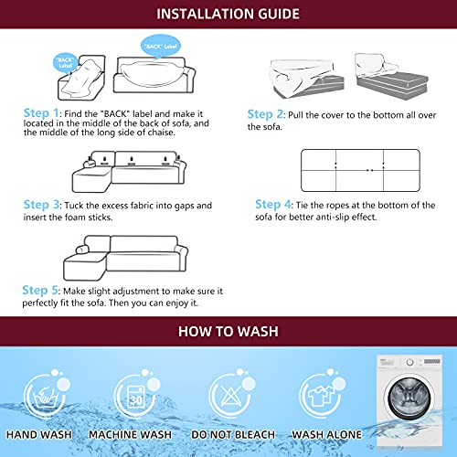 Hdcaxkj Sectional Couch Covers Stretch Water Resistance L Shape Sofa Cover Universal 2 Piece Thick L-Shaped Slipcovers Set Living Room Anti Slip Dogs Pets Furniture Protector (Wine Red, Large) #TOP6