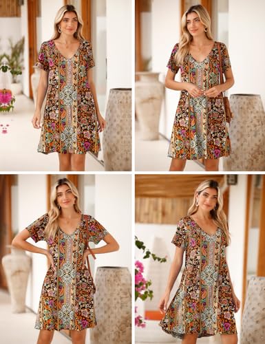 Image of JollieLovin Women T Shirt Plus Size Summer Swing Dresses Short Sleeve V Neck Loose Casual Dress(L-5X)