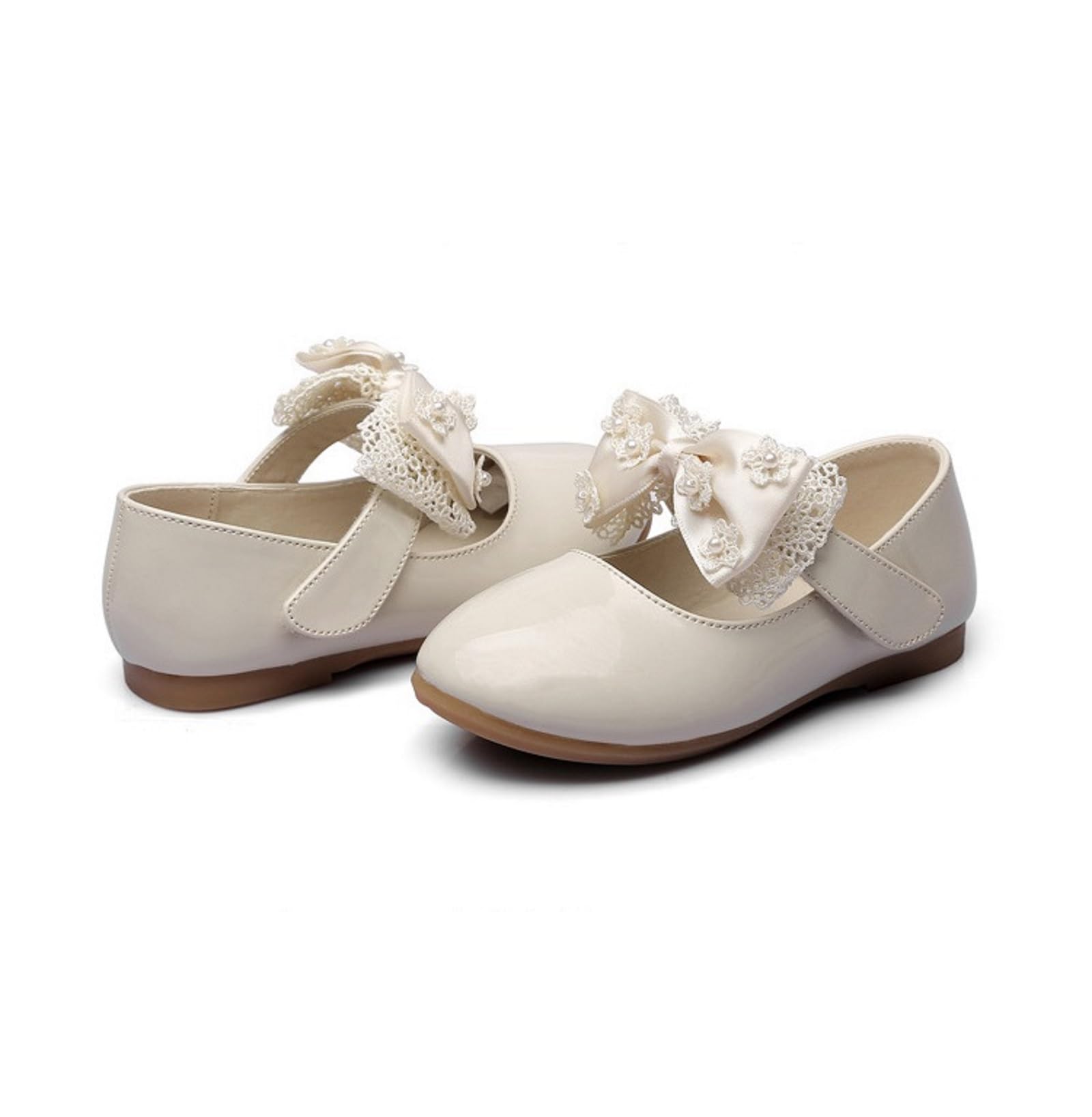 Zapatos Niña Elegante con Arco y Flor, Zapatos Planos de Piel, Adecuados para Vestir, Escolares y Fiesta