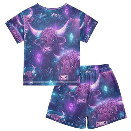 senya Short Sleeve Pajamas Sets Summer Cotton Sleepwear Purple Highland Cattle2