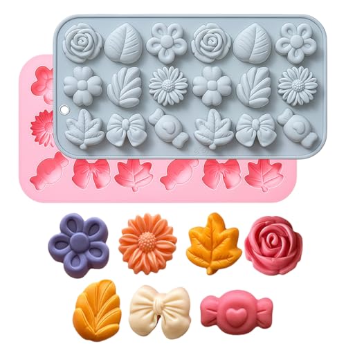 2Pcs Flower Chocolate Moulds Daisy Tulip Flower Silicone Candy Gummy Moulds for Chocolate Ice Cubes Gummy Soaps Caramel Ganache Jello Pudding Cupcake Dessert Making