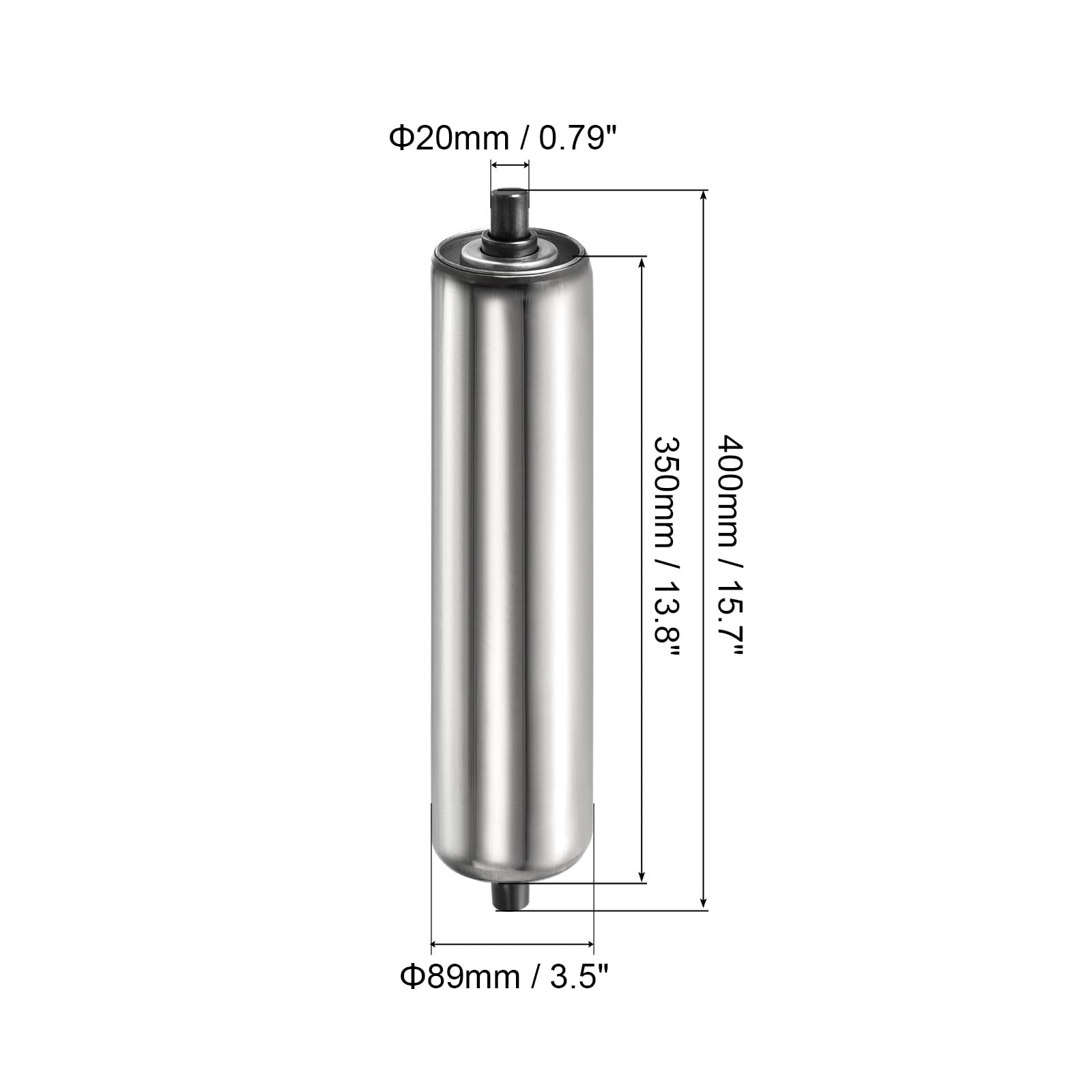 PATIKIL Rodillo Transportador de 3.5" de Diámetro y 16" de Longitud, 1 Paquete de Acero Inoxidable, Pieza de Repuesto de Transmisión Galvanizada, Extremo Plateado