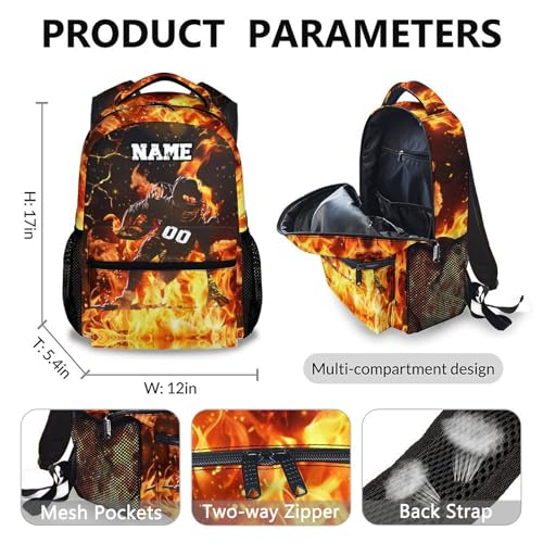 Boys Backpack for School, Personalized 3PCS Football Backpacks with Lunch Bag Pencil Case for Kids, Custom 17 Inches Cool Large Capacity Bookbag Bundle for Preschool Elementary4