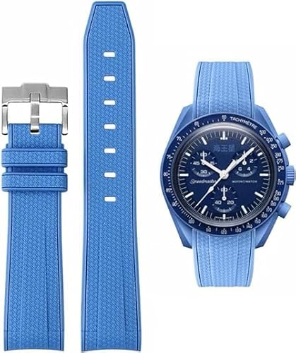 Yhmoo WatchBands for Moonswatch Watch Rubber for Omega x Swatch MoonSwatch 20mm Rolex Seiko Watch Silicone Men with Stainless Steel Original Bracelet Speedmaster (blue)