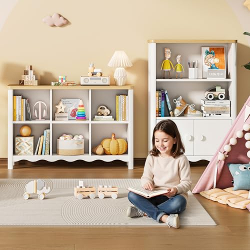 ONBRILL 6 Cube Storage Organizer Shelf, Bookshelf and Toy Storage Organizer for Kids Rooms, Small Book Shelf for Child, Display Cabinet Bookcase for Living Room, Study Room, Office (White and Nature) - Image 3