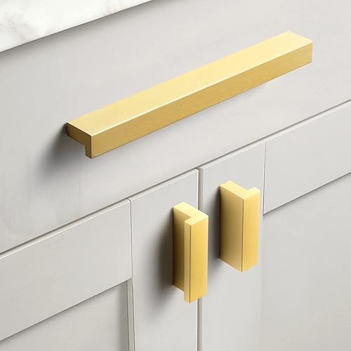 Miniatura 4 de Goo-Ki Manijas de gabinete, 12 unidades, tiradores de cajón de latón cepillado de 1-14 pulgadas (1.260 in), manijas de cajón sólidas inclinadas para