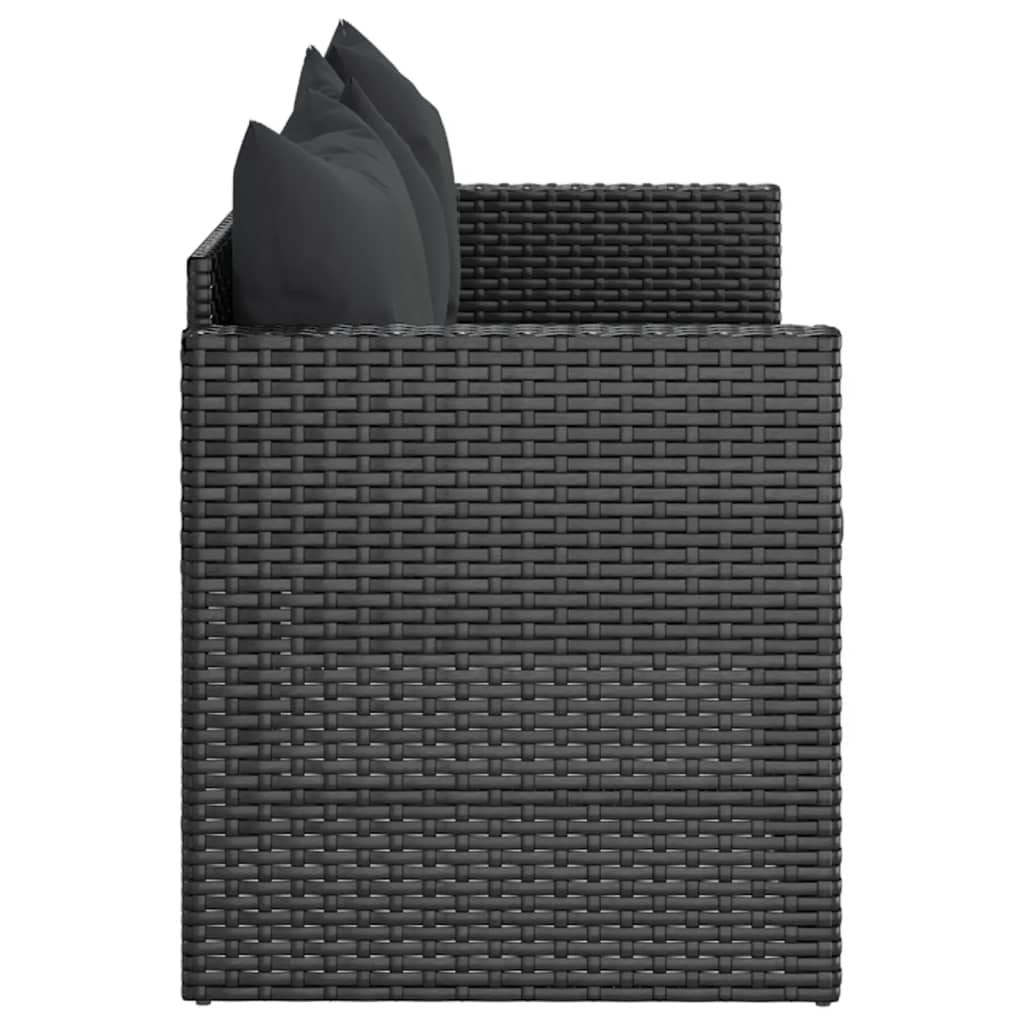 Divano da Giardino a 3 Posti con Cuscini Nero in Polyrattan, Set Giardino Esterno, Set Mobili da Giardino, Salotto da Giardino Esterno in Rattan Per Esterno Piscina Balcone