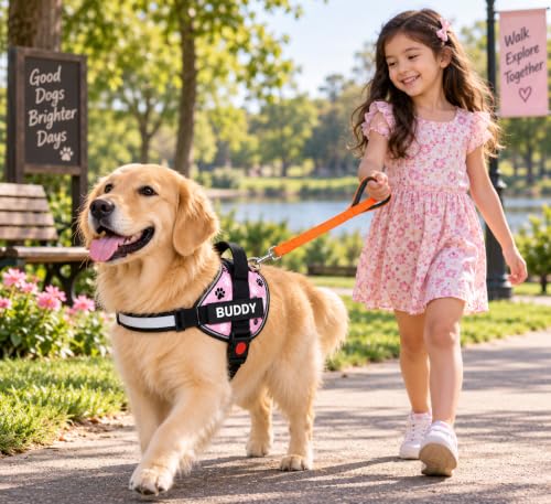 Image of Pink Paw Dog Vest Harness with Leash, No Pull & Reflective