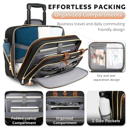 Image of Arcoyard Rolling Laptop Bag, Rolling Briefcase for Women with Waterproof Pocket, 16 Inch Computer Bag, Underseat Carry On Luggage with Wheels for Work Travel Business, Lightweight Black Brown