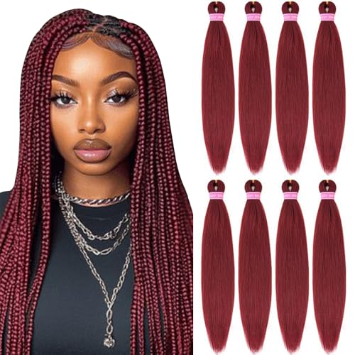 AQINBEL Braiding Hair 26 Inches -8 Bundles Braiding Hair Pre Stretched Itch Free Crochet Twist Hair for Braids Yaki texture Burgundy Braiding Hair Extensions for Women (900)