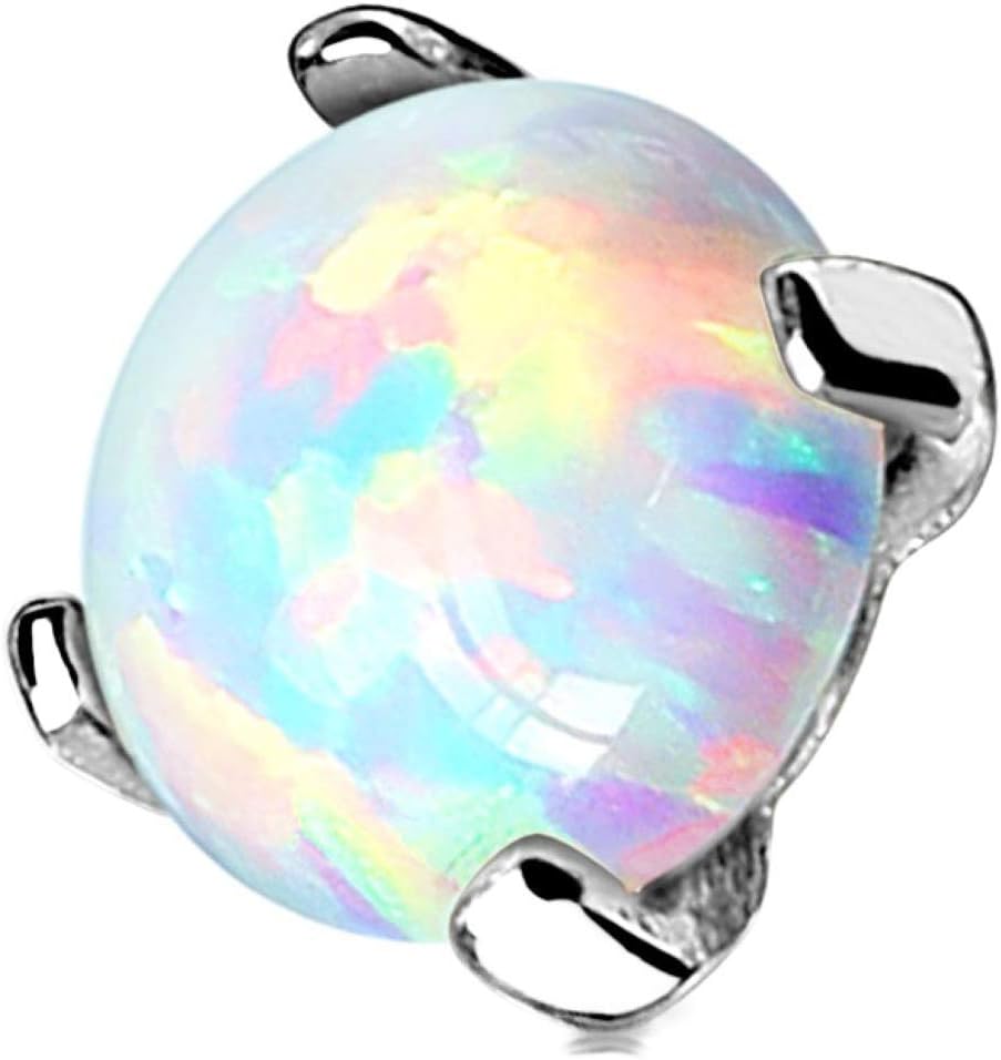 Prong Setting Lab Opal Stone 14K White Gold Dermal Anchor Top 3mm 14g