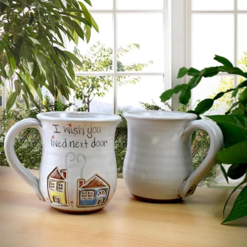 Taza de cerámica artesanal de 14 oz blanca miniatura 3