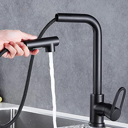 Grifos táctiles, grifos de cocina negros con rociador extraíble giratorio agua caliente y agua fría de un solo agujero 2 funciones grifo mezclador de cocina de latón-A (Color: A)
