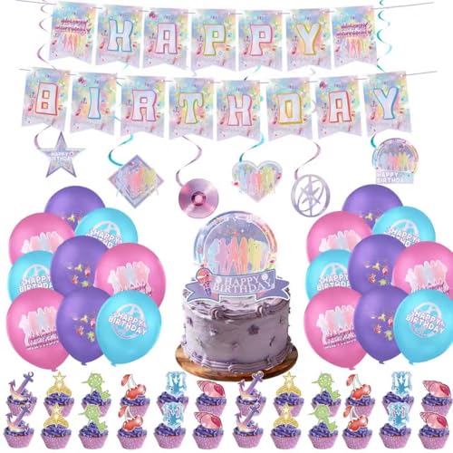 Singer Themed Birthday Party Decorations Set with Banner Balloons Hanging Swirls Cake Topper and Cupcake Toppers for Fans