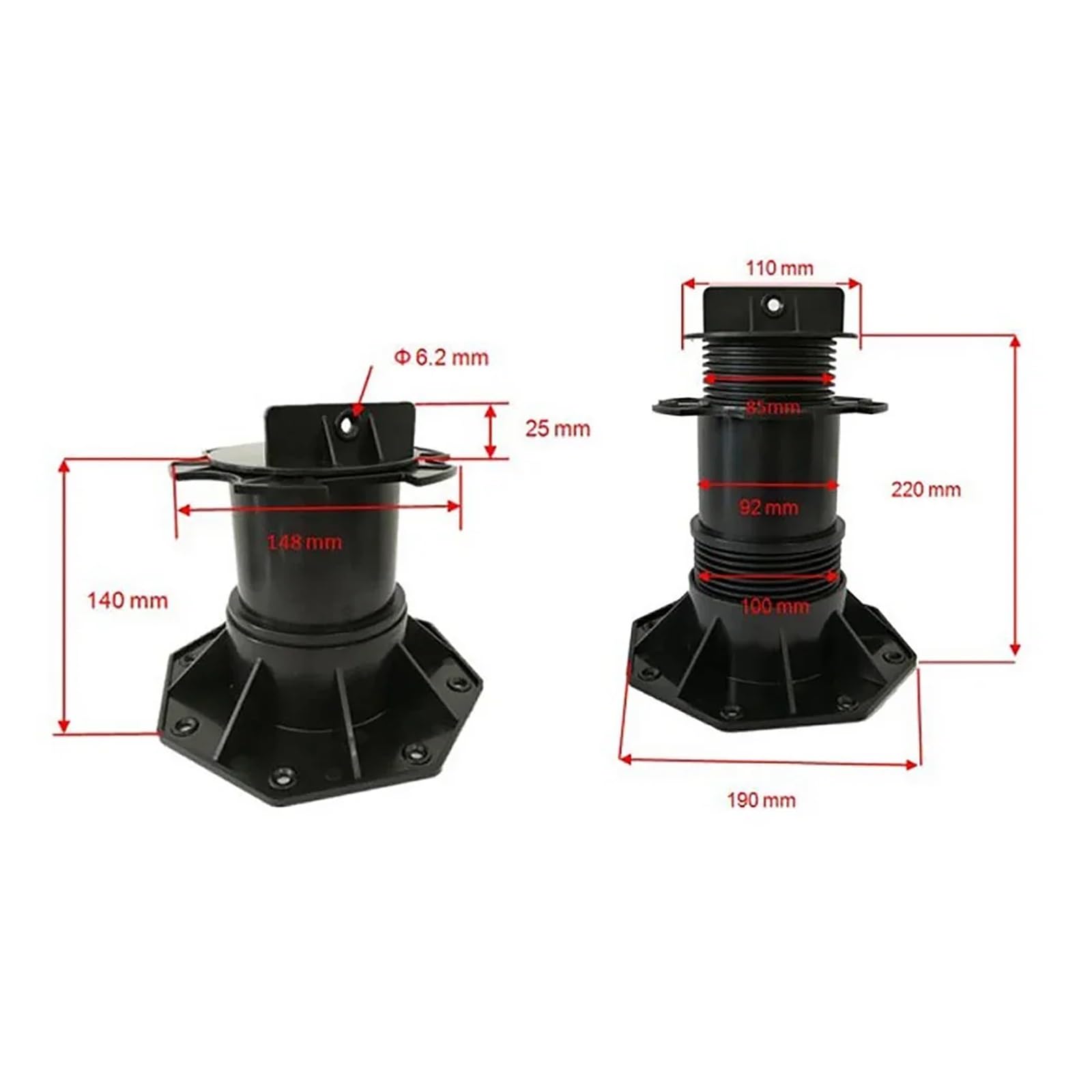 Terrassenständer, Adjustable Decking Pedestal Bearing Support Black Height 18-220mm for Aluminium Wood(18-30mm)