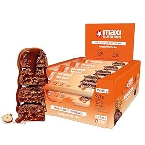 MaxiNutrition Hazelnut Spread Protein Waffle Bar, 25% Eiweiß, 202 kcal, (12 Eiweißriegel x 39g), Ohne Zuckerzusatz