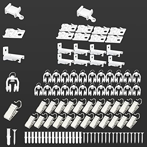 KOLAKO Curtain Track Accessories for Curtain Track Ceiling Wall Mount 10Ft, White Curved Curtain Rail Hardware Set – Track Glider Roller, Hooks Clips