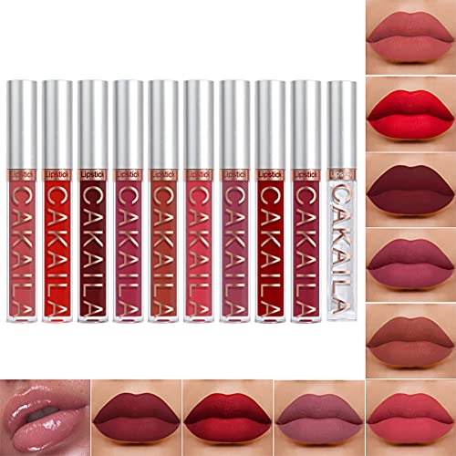 Niceface 9Pcs Matte Liquid Lipstick+1Pcs Clear Lip Plumper Gloss Makeup Set Kit, Long Lasting Waterproof Moisturizing Velvet High Pigmented Lipstick Lip Stain #TOP23